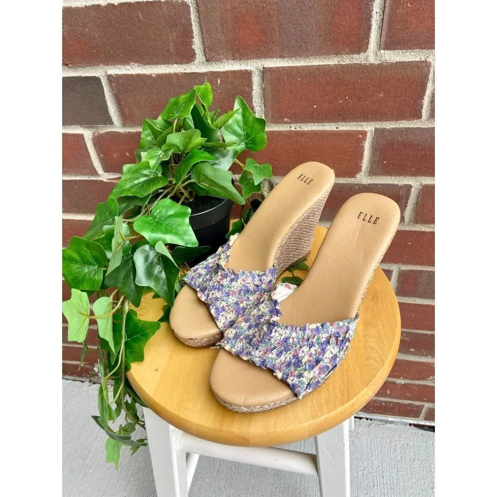 𝅺ELLE Floral Woven Backless Wedge Sandals - Picture 2 of 7
